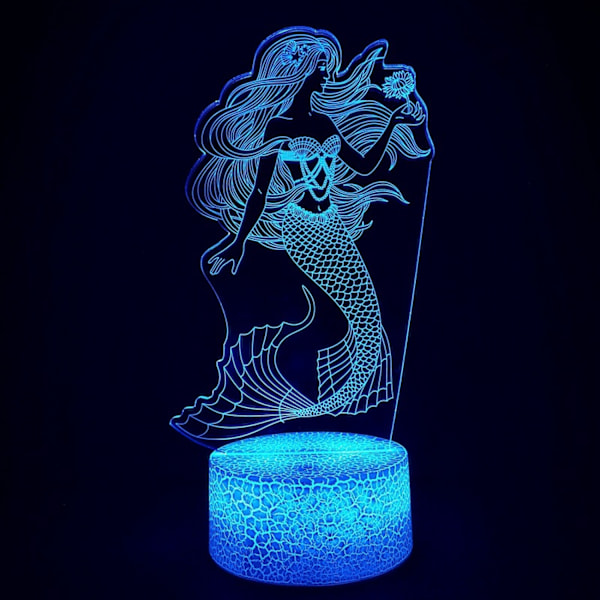 Qinwei Mermaid 3D Illusion Lampe til Pige Mermaid Lampe Jule Fødselsdagsgave Den Lille Havfrue LED Nattelys 16 Farver Skiftende til Børn Dreng Chil
