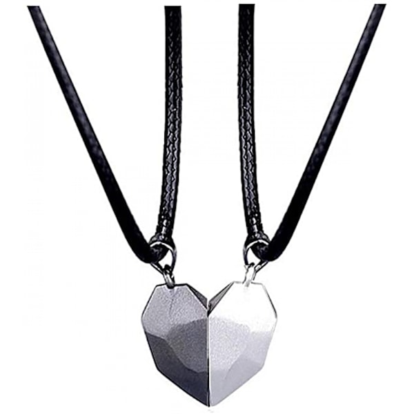 AVEKI Two Souls One Heart Pendant Necklaces for Couple,Wishing Stone Creative Magnet Couples Necklace, Black+Silver 02