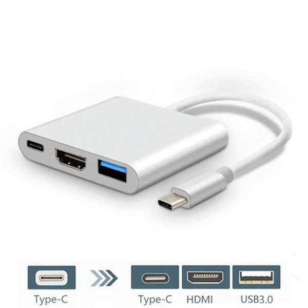 Typ-C till HDMI tre-i-ett adapterkabel USB3.1 multifunktions expansionsdock 4k aluminiumhölje konverter, 3-pack