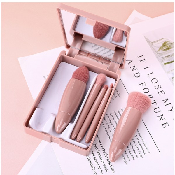 Reise Makeup Børster Set - Foundation Pudder Concealers Øyenskygger Makeup Set med Speil 5 Pcs Makeup Børste