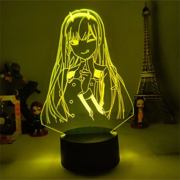 WJ Anime 3D Lampe Zero Two Figur, Darling in The Franxx til Børneværelse Dekoration Led Illusion Nattelys, 16 Farveændring, med Fjernbetjening