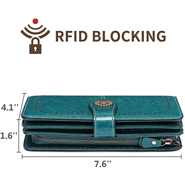 Plånböcker för kvinnor Läder Kreditkortshållare med RFID-blockering Stor kapacitet Wristlet, 1-Wax-Blue-1