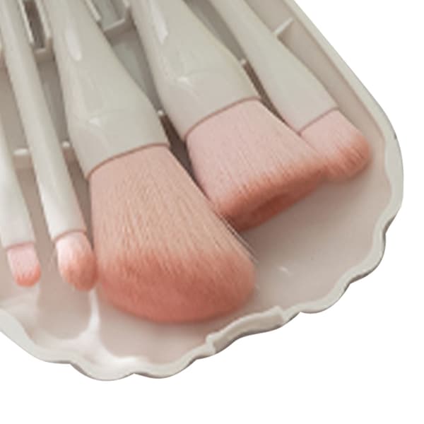 Shell Portable Travel Makeup Brush Set 5 Sizes Brush Mini Complete Function Cosmetic Brushes with Mirror Set White