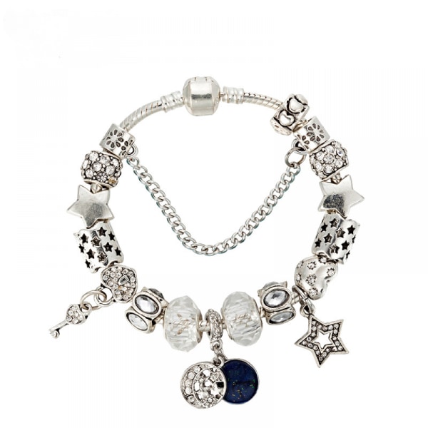 Kvinnors berlockarmband, Star Moon hänge, vit kristallpärlstav ormbenskedja, Alla hjärtans dag presenter för kvinnor (storlek: 17 cm)