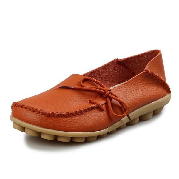 Loafers för kvinnor Casual Slip on Dress Loafers Dam bekväma körskor i läder Utomhus promenader Flats Skor ---- Orange（Storlek 39）