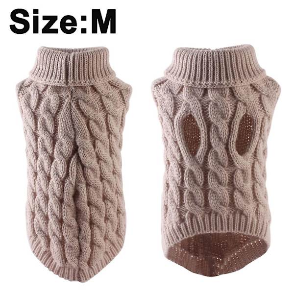 Hundtröja med polokrage, höst vinter stickad husdjur valp kläder tjock varm väst jacka (Khaki,M)