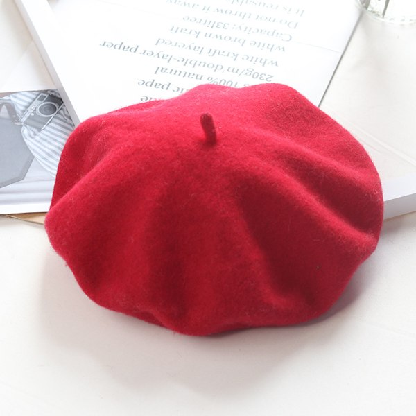 Hat women winter beret, wool beret, warm hat woolen knitted hat, red