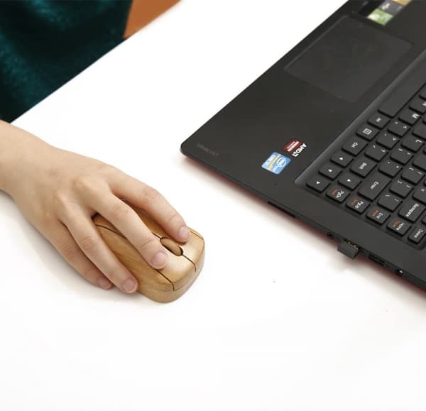 Trådløs optisk bambusmus med USB-mottaker for bærbar PC, PC, bærbar PC, datamaskin, Macbook gul