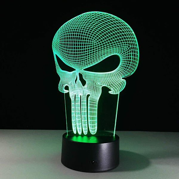 Natlampe 3D Led Natlampe Punisher Kranium Multifarvet Pærelys 7 Farveskift Akryl 3D Hologram Illusion Skrivebordslampe til