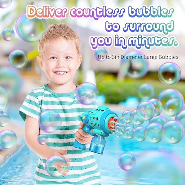 Bubble Gun med Bubbelvätska, Bubbelmaskin för Småbarn med 360-Graders Läckagesäker Design, Ergonomiskt Grepp, Automatiska Bubbelpistoler
