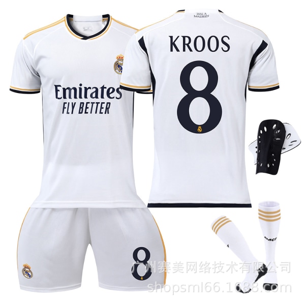 23-24 Nytt Real Madrid Home Barnfotbollssats för vuxna med strumpor och knäskydd-8 KROOS-XL 8 KROOS XL
