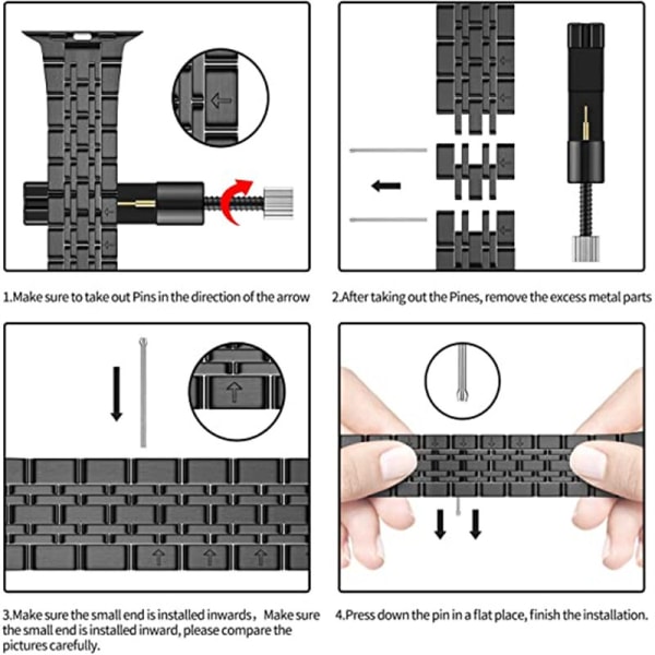 Kompatibel med Apple Watch-rem 42mm 44mm 45mm, Solid rustfrit stål metalrem til iWatch-serien, rosaguld