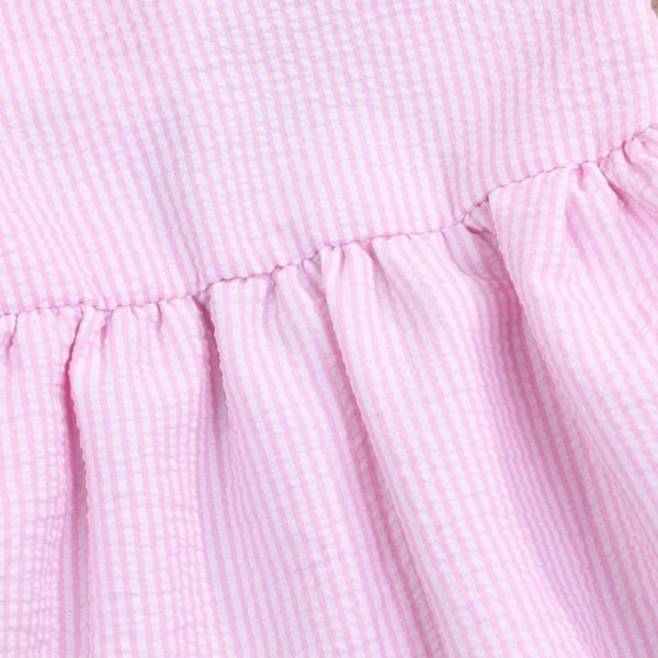Pige Kjole Cool Sommer Ung Pige Blå Stribet Blonder Selen Festkonkurrence Kjole---Pink  （110 Y）