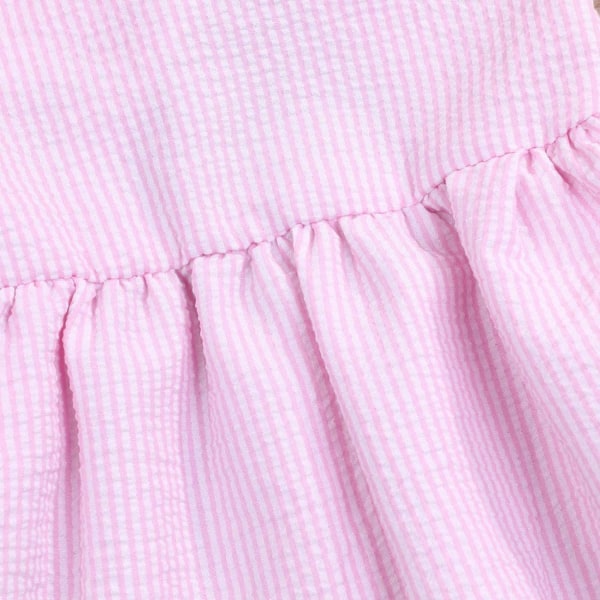 Tjejklänning Cool sommar Ung flicka Blårandig spetshängselfestklänning --- Rosa （120 Y）
