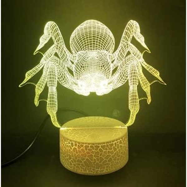 WJ 3D Spider Natlampe Lampe Illusion Natlampe 7 Farve Skiftende Touch Switch Bord Dekoration Lamper Akryl Flad ABS Base USB Kabel Legetøj (Bus)