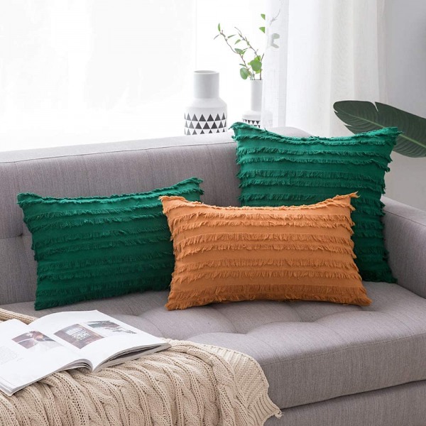 Set med 2 dekorativa Boho-kuddfodral i linne med randigt jacquardmönster, kuddfodral för soffa, vardagsrum, sovrum, 12x20 tum, orange