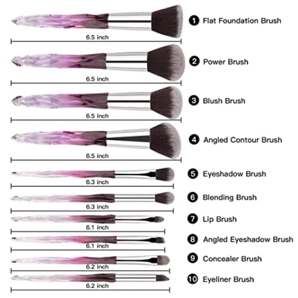 Sminkborstar Set Kristallskaft - 10st Färgglada Diamant Kosmetiska Kabuki Brushes Foundation Concealer Face Powder Ögonskuggor