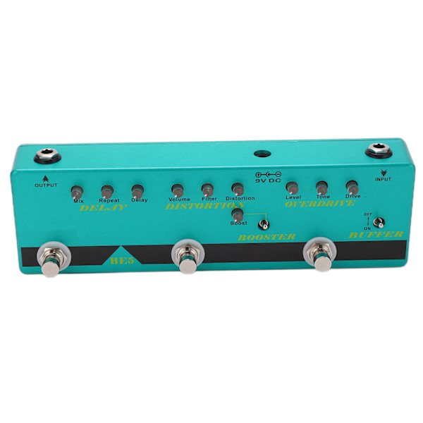 Gitarrpedal Multieffekt 5-i-1 Metall True Bypass Buffer för Elektrisk Bas BE-5 DC 9V