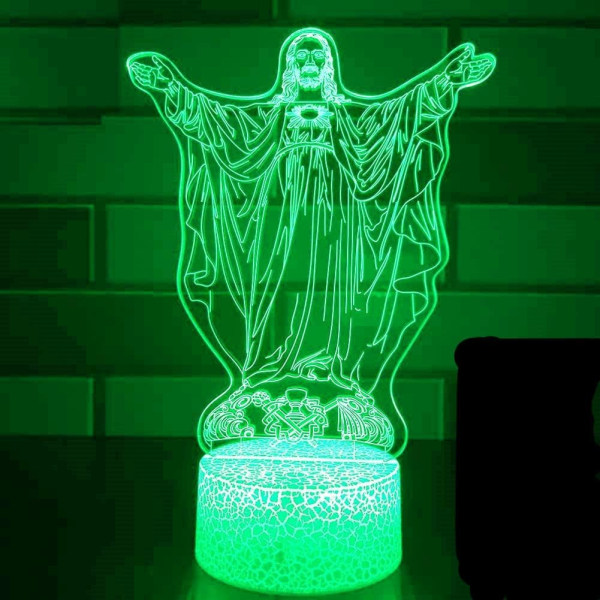 WJ 3D Jesus Cross Nattljuslampa Illusion Nattljus 16 färger Bordsdekoration Lampor Gåva med akryl Platt ABS-bas USB kabelleksak