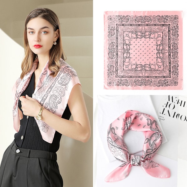 27,5 x 27,5 Kvadratisk Silkelignende Hår Sjal Hode Sove Wrap Sateng Hodeskjerf, Rosa-4