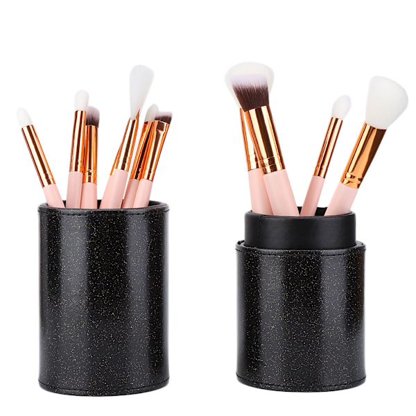 PU Læder Bærbar Makeup Børster Cylinder Holder Kosmetisk Organizer Etui Opbevaringsbeholder (Uden Spænde) Sort