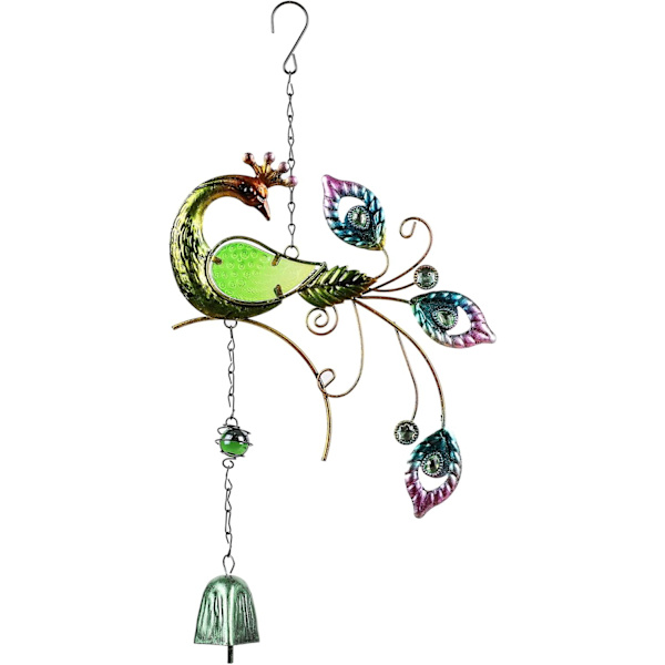 Gröna påfågelvindspel, trädgårdsglasvindspel för hem, fest, festivaldekoration, trädgårdsdekoration inomhus/utomhus, livlig grön Green Peacock Bell