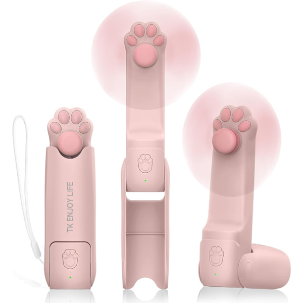 Handhållen Minifläkt, 2000 mAh USB Uppladdningsbar Vikbar Fläkt, 3 i 1 Bärbar Fickfläkt med Powerbank, Ficklampa för Sommar, Resor Pink