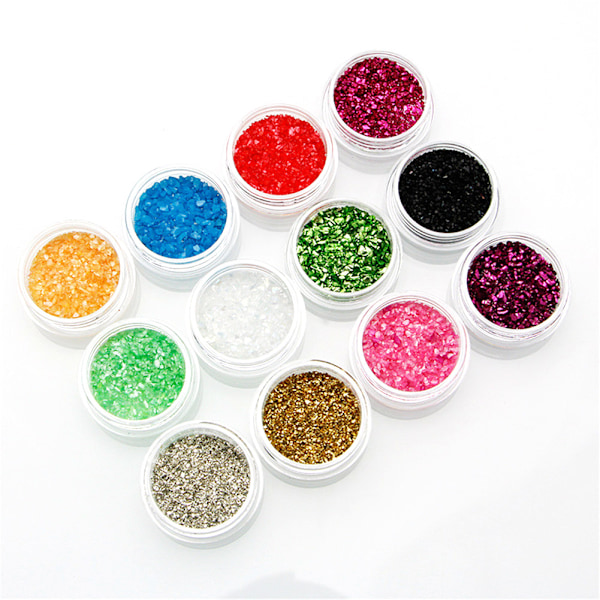 12 farver neglekunst glitter uregelmæssig glas sten dekoration  pailletter manicure sæt