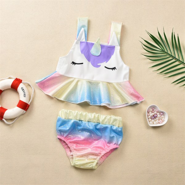 AVEKI Enhörningsbaddräkt för tjejer Baddräkter Flicka volang Tankini Bikini Tvådelade badkläder Strandkläder, 18-24 månader, regnbåge