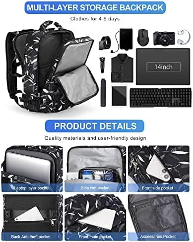 Stöldskydd Vattentät Rese Laptop Ryggsäck A16-black with leaf pattern Lrande