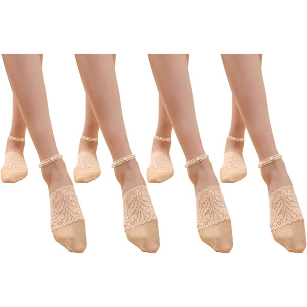 AVEKI 4 Pairs Pearl Lace No Show Socks Pearl Lace Mesh Thin Silk Ankle Sock Casual Low Cut Socks for Women, 4 Pairs Skin