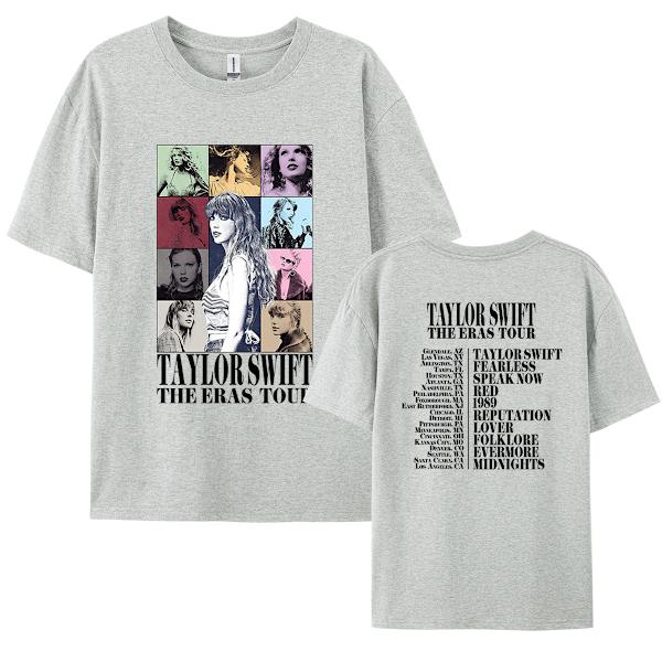 Trendy T-shirt til kvinder - 𝑻𝒂𝒚𝒍𝒐𝒓 grafisk t-shirt med rund hals, korte ærmer, trykt, oversized, strækbar, casual sommer-t-shirt med kort rund hals til koncerter GREY L