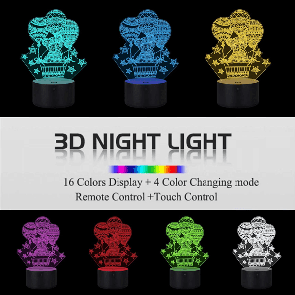 3D Teddybjørn Lampe Stemningslampe 16 Farver Børneværelse Natlys Illusion Akryl LED Bordlampe Sengelampe til Børneværelse Dekoration