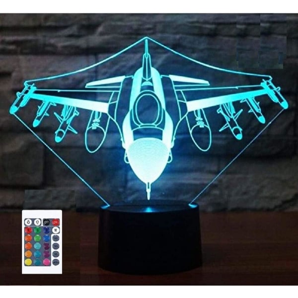 WJ 3D Aircraft Remote Control 16 Color Night Lights Illusion Acrylic LED Table Bedside Lamp Children Bedroom Desk Decor Birthday Christmas Gi