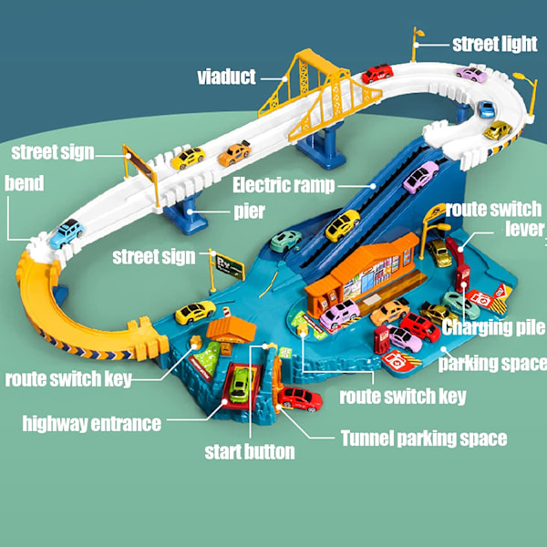 Bilbana Leksak Ramp Spår Set Modellfordon Racerbilar Leksak Set och 4 Dinosauriebilar Spår (Stadsmotorväg)