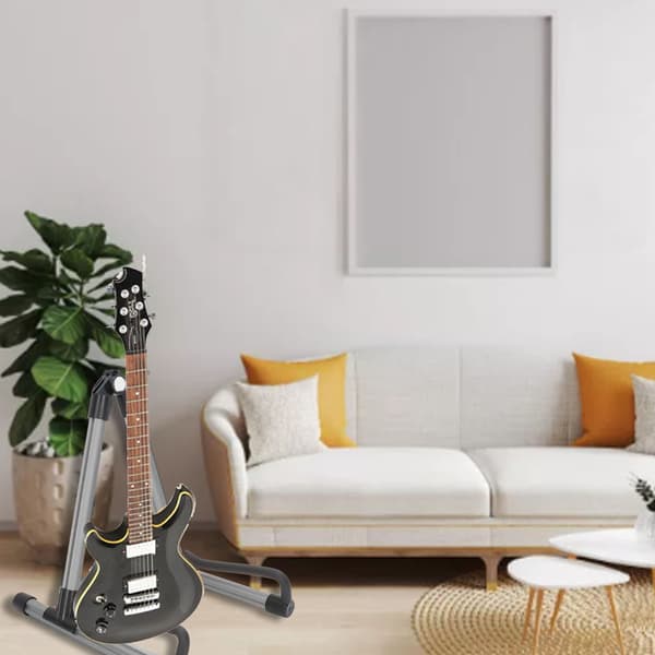 Sammenleggbart gitarstativ Justerbart metall sammenleggbart instrumentstativ for strengeinstrumenter Grå