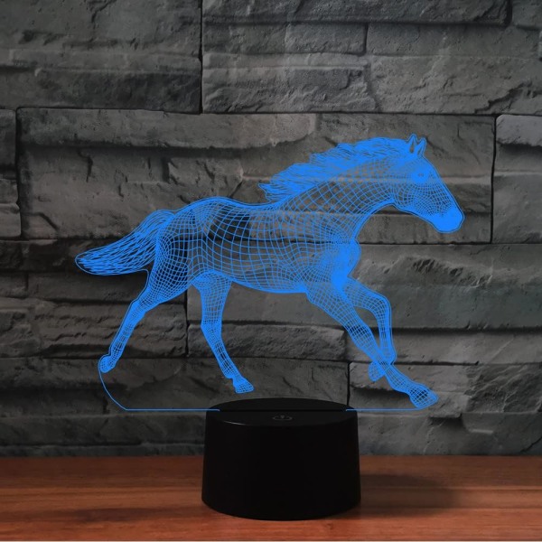 WJ 3D Hest Fjernbetjening 16 Farve Natlys Illusion Akryl LED Bordlampe Sengelampe Børns Soveværelse Skrivebordsdekoration Fødselsdagsgaver Legetøj til Børn