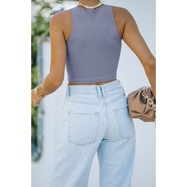 Kvinde Sexet Ærmeløs Racerback Tank Top Halterneck Crop Top --- Lyseblå (Størrelse M)