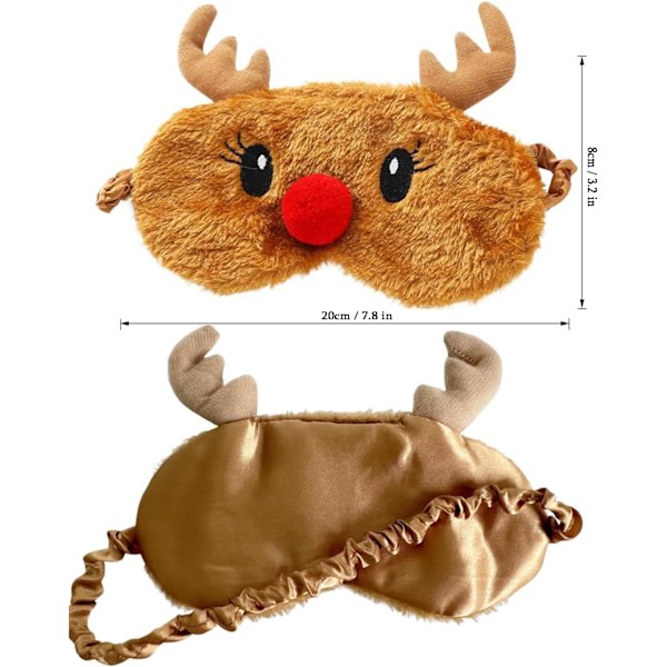 Sød Reindeer Søvnmaske, Blød Fluffy Plush Blindfold Sjov Nyhed Jul Rudolph Søvnmaske Øjenbeklædning for Børn Pige