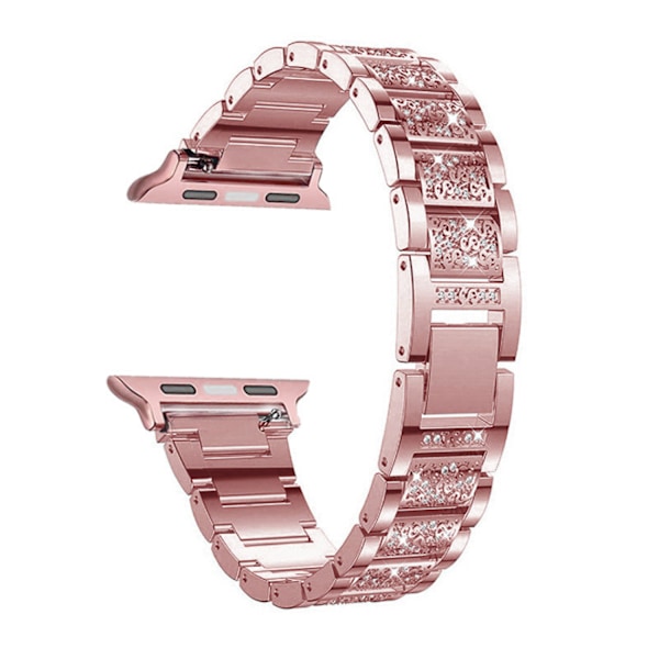 Rem og Apple Watch Rem iWatch Serie 7/6/5/4/3/2/1 Metal Kompatibel Tre Perler Diamant Rem ---Pink（42/44/45mm）