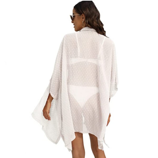 Kvinde Badetøj Cover Up Knap Chiffon Badetøj Strand Cover Up --- Hvid（Størrelse L）