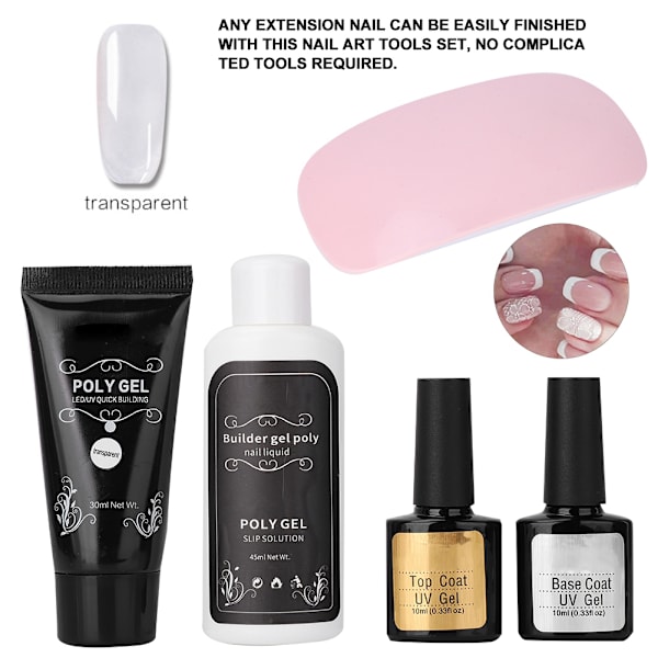 Nagelkonstverktyg Set Nagel torklampa Förlängningslim Byggare Manikyr Förlängning Transparent