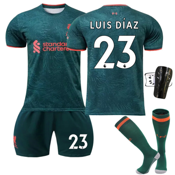2023 Liverpool borta grön fotbollströja set med strumpor och knäskydd - Nr 23 LUIS DIAZ #22 No.23 LUIS DIAZ #22