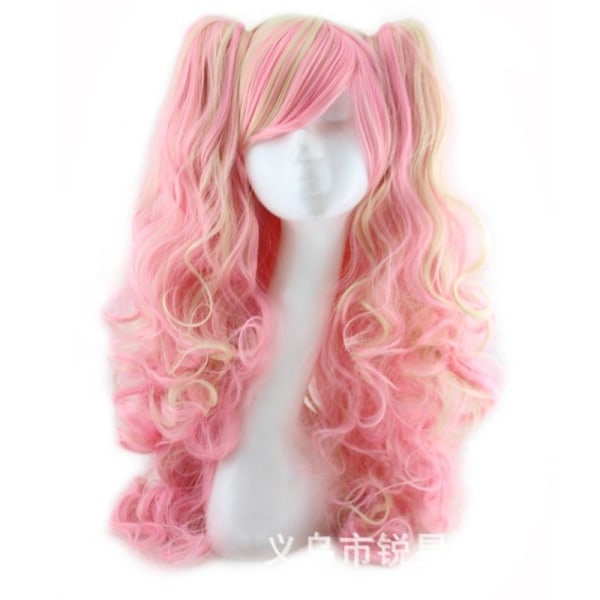 Wekity Multicolor Lolita Long Curls Ponytail Cosplay Peruk, gul + rosa