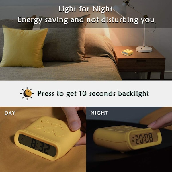 Mini batteridriven väckarklocka, enkel att använda, liten batteridriven klocka, snooze, bakgrundsbelysning, timing, perfekt för resor, studier, skrivbord, hylla, sängbord
