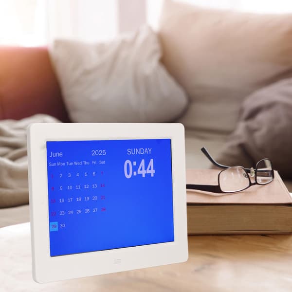 Digital klokkekalender 8 tommer elektronisk WIFI med dato dag påminnelse værmelding for eldre hvit 100‑240V EU-plugg