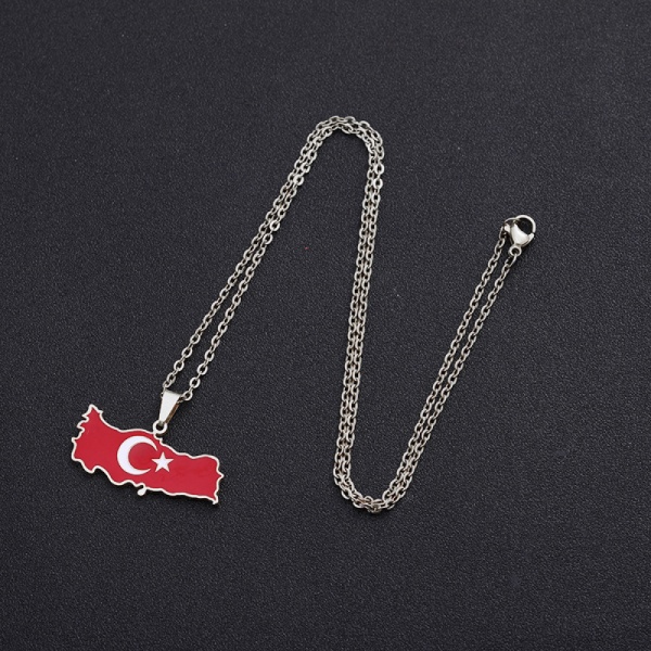 Damhalsband, Turkiet Karthänge Halsband i rostfritt stål Tillbehör Karta Geometriskt hänge Smycken i etnisk stil（stålfärg）