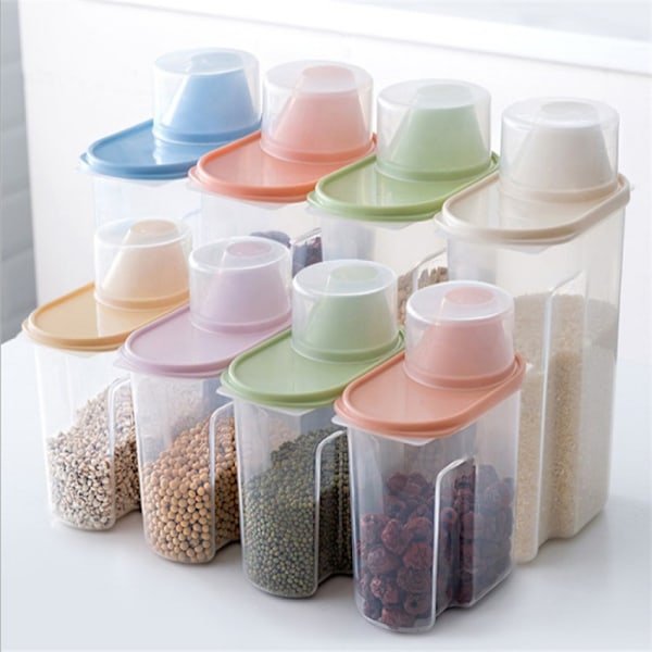 Spannmålsförvaringsbehållare, set med 8 transparenta plastmatbehållare, 1,9L/2,5 L matförvaring för spannmål, havre, bönor (flera färger)