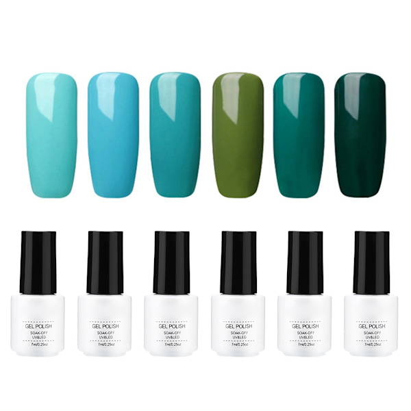 6 st 7 ml Nagellack Glitter Glans Avtagbar Långvarig UV LED Gellack Manikyr (RCTC6-06)
