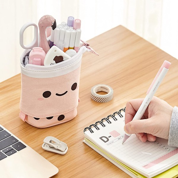Stående Pennfodral Söt Teleskopisk Pennhållare Kawaii Pennfodral Sminkväska för Skolstudenter Kontor Kvinnor Tonåringar Flickor Pojkar (Rosa)